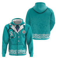 New Zealand Nurses Week Zip Hoodie Maori Kowhaiwhai Cyan Tribal LT9 - Polynesian Pride