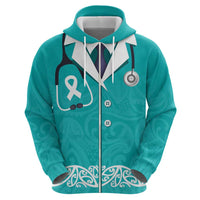 New Zealand Nurses Week Zip Hoodie Maori Kowhaiwhai Cyan Tribal LT9 - Polynesian Pride