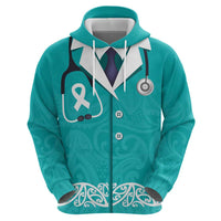 New Zealand Nurses Week Zip Hoodie Maori Kowhaiwhai Cyan Tribal LT9 - Polynesian Pride