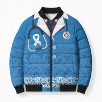 New Zealand Nurses Week Bomber Puffer Jacket Maori Kowhaiwhai Blue Tribal