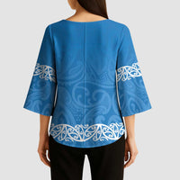 New Zealand Nurses Week Kimono Sleeve Blouse Maori Kowhaiwhai Blue Tribal LT9 - Polynesian Pride
