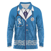 New Zealand Nurses Week Long Sleeve Polo Shirt Maori Kowhaiwhai Blue Tribal LT9 Blue - Polynesian Pride