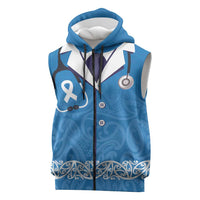 New Zealand Nurses Week Sleeveless Zip Hoodie Maori Kowhaiwhai Blue Tribal LT9 Blue - Polynesian Pride