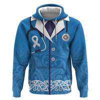 New Zealand Nurses Week Zip Hoodie Maori Kowhaiwhai Blue Tribal LT9 Pullover Hoodie Blue - Polynesian Pride