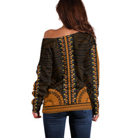 African Dashiki Off Shoulder Sweater With Polynesian Pattern - Gold LT9 - Polynesian Pride