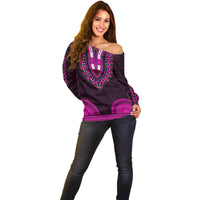 African Dashiki Off Shoulder Sweater With Polynesian Pattern - Pink LT9 - Polynesian Pride