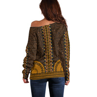 African Dashiki Off Shoulder Sweater With Tapa Pattern - Gold LT9 - Polynesian Pride