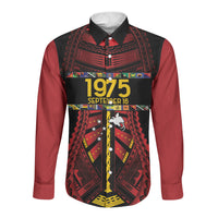 Independen Stet bilong Papua Niugini 1975 Long Sleeve Button Shirt Red Tribal Papua New Guinea Province Flag LT9 Unisex Red - Polynesian Pride