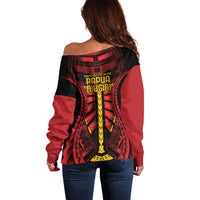 Independen Stet bilong Papua Niugini 1975 Off Shoulder Sweater Red Tribal Papua New Guinea Province Flag LT9 - Polynesian Pride