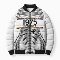 Independen Stet bilong Papua Niugini 1975 Bomber Puffer Jacket White Tribal Papua New Guinea Province Flag LT9 Unisex White - Polynesian Pride
