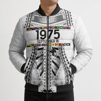 Independen Stet bilong Papua Niugini 1975 Bomber Puffer Jacket White Tribal Papua New Guinea Province Flag LT9 - Polynesian Pride