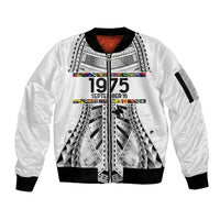 Independen Stet bilong Papua Niugini 1975 Sleeve Zip Bomber Jacket White Tribal Papua New Guinea Province Flag LT9 Unisex White - Polynesian Pride