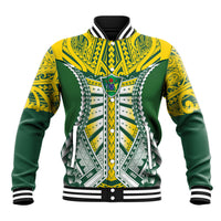 Cook Islands 1965 National Pride Baseball Jacket Green Yellow Tribal Pattern LT9 Unisex Green - Polynesian Pride