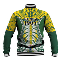Cook Islands 1965 National Pride Baseball Jacket Green Yellow Tribal Pattern LT9 - Polynesian Pride