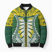 Cook Islands 1965 National Pride Bomber Puffer Jacket Green Yellow Tribal Pattern LT9 Unisex Green - Polynesian Pride