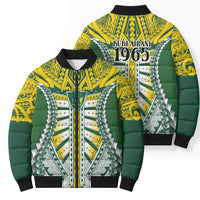 Cook Islands 1965 National Pride Bomber Puffer Jacket Green Yellow Tribal Pattern LT9 - Polynesian Pride