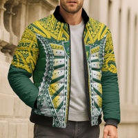 Cook Islands 1965 National Pride Bomber Puffer Jacket Green Yellow Tribal Pattern LT9 - Polynesian Pride