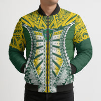 Cook Islands 1965 National Pride Bomber Puffer Jacket Green Yellow Tribal Pattern LT9 - Polynesian Pride
