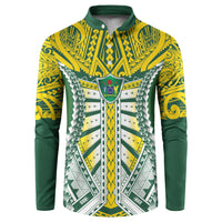 Cook Islands 1965 National Pride Button Sweatshirt Green Yellow Tribal Pattern LT9 Green - Polynesian Pride