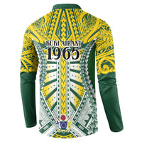 Cook Islands 1965 National Pride Button Sweatshirt Green Yellow Tribal Pattern LT9 - Polynesian Pride