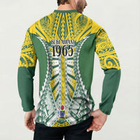 Cook Islands 1965 National Pride Button Sweatshirt Green Yellow Tribal Pattern LT9 - Polynesian Pride