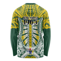 Cook Islands 1965 National Pride Long Sleeve Shirt Green Yellow Tribal Pattern LT9 - Polynesian Pride
