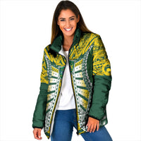 Cook Islands 1965 National Pride Padded Jacket Green Yellow Tribal Pattern LT9 Women Green - Polynesian Pride