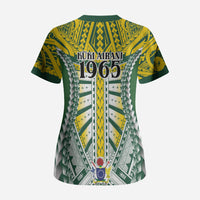 Cook Islands 1965 National Pride Scrub Top Green Yellow Tribal Pattern LT9 - Polynesian Pride