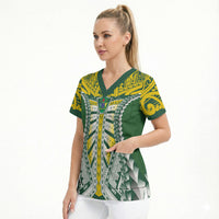 Cook Islands 1965 National Pride Scrub Top Green Yellow Tribal Pattern LT9 - Polynesian Pride