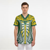Cook Islands 1965 National Pride Scrub Top Green Yellow Tribal Pattern LT9 - Polynesian Pride