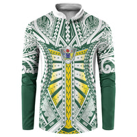 Cook Islands 1965 National Pride Button Sweatshirt White Tribal Pattern LT9 White - Polynesian Pride