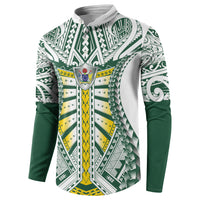 Cook Islands 1965 National Pride Button Sweatshirt White Tribal Pattern LT9 - Polynesian Pride
