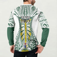 Cook Islands 1965 National Pride Button Sweatshirt White Tribal Pattern LT9 - Polynesian Pride