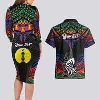 Personalised New Caledonia All Saints Day Couples Matching Long Sleeve Bodycon Dress and Hawaiian Shirt Candle Light with Polynesian Style LT9 - Polynesian Pride