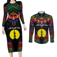 Personalised New Caledonia All Saints Day Couples Matching Long Sleeve Bodycon Dress and Long Sleeve Button Shirt Candle Light with Polynesian Style LT9 Black - Polynesian Pride