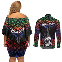 Personalised New Caledonia All Saints Day Couples Matching Off Shoulder Short Dress and Long Sleeve Button Shirt Candle Light with Polynesian Style LT9 - Polynesian Pride
