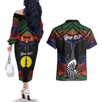 Personalised New Caledonia All Saints Day Couples Matching Off The Shoulder Long Sleeve Dress and Hawaiian Shirt Candle Light with Polynesian Style LT9 - Polynesian Pride