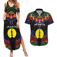 Personalised New Caledonia All Saints Day Couples Matching Summer Maxi Dress and Hawaiian Shirt Candle Light with Polynesian Style LT9 Black - Polynesian Pride