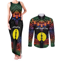 Personalised New Caledonia All Saints Day Couples Matching Tank Maxi Dress and Long Sleeve Button Shirt Candle Light with Polynesian Style LT9 Black - Polynesian Pride