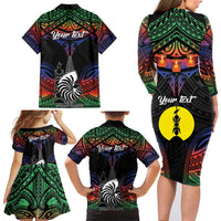 Personalised New Caledonia All Saints Day Family Matching Long Sleeve Bodycon Dress and Hawaiian Shirt Candle Light with Polynesian Style LT9 - Polynesian Pride