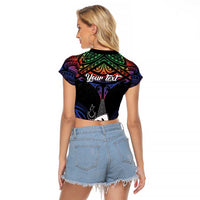 Personalised New Caledonia All Saints Day Raglan Cropped T Shirt Candle Light with Polynesian Style