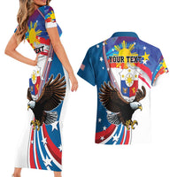 Personalized Filipino-American Couples Matching Short Sleeve Bodycon Dress and Hawaiian Shirt The Eight-Rayed Sun with Bald Eagle LT9 - Polynesian Pride