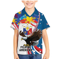 Personalized Filipino-American Family Matching Mermaid Dress and Hawaiian Shirt The Eight-Rayed Sun with Bald Eagle LT9 Son's Shirt Blue - Polynesian Pride