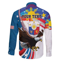 Personalized Filipino-American Family Matching Off The Shoulder Long Sleeve Dress and Hawaiian Shirt The Eight-Rayed Sun with Bald Eagle LT9 - Polynesian Pride