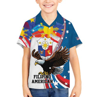 Personalized Filipino-American Family Matching Off Shoulder Short Dress and Hawaiian Shirt The Eight-Rayed Sun with Bald Eagle LT9 Son's Shirt Blue - Polynesian Pride