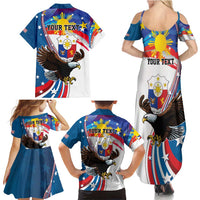Personalized Filipino-American Family Matching Summer Maxi Dress and Hawaiian Shirt The Eight-Rayed Sun with Bald Eagle LT9 - Polynesian Pride