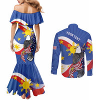 Personalized Filipino-American Couples Matching Mermaid Dress and Long Sleeve Button Shirt Philippines Coat Of Arms with Bald Eagle LT9 - Polynesian Pride