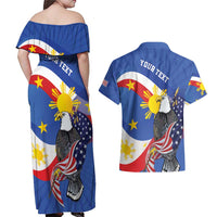 Personalized Filipino-American Couples Matching Off Shoulder Maxi Dress and Hawaiian Shirt Philippines Coat Of Arms with Bald Eagle LT9 - Polynesian Pride