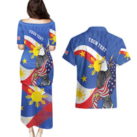 Personalized Filipino-American Couples Matching Puletasi and Hawaiian Shirt Philippines Coat Of Arms with Bald Eagle LT9 - Polynesian Pride