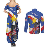 Personalized Filipino-American Couples Matching Summer Maxi Dress and Long Sleeve Button Shirt Philippines Coat Of Arms with Bald Eagle LT9 - Polynesian Pride